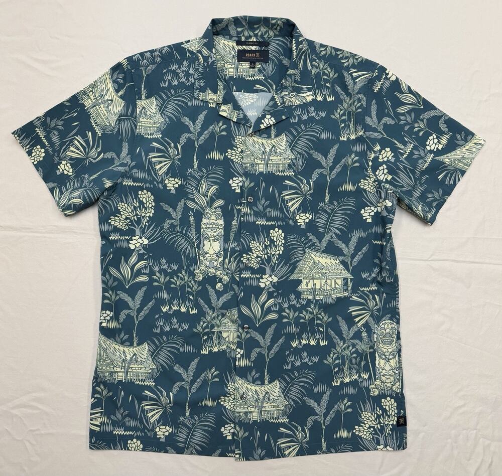 ROARK Joglo Button Up Short Sleeve Shirt Tropical Tiki Palm Leaf Men’s LARGE